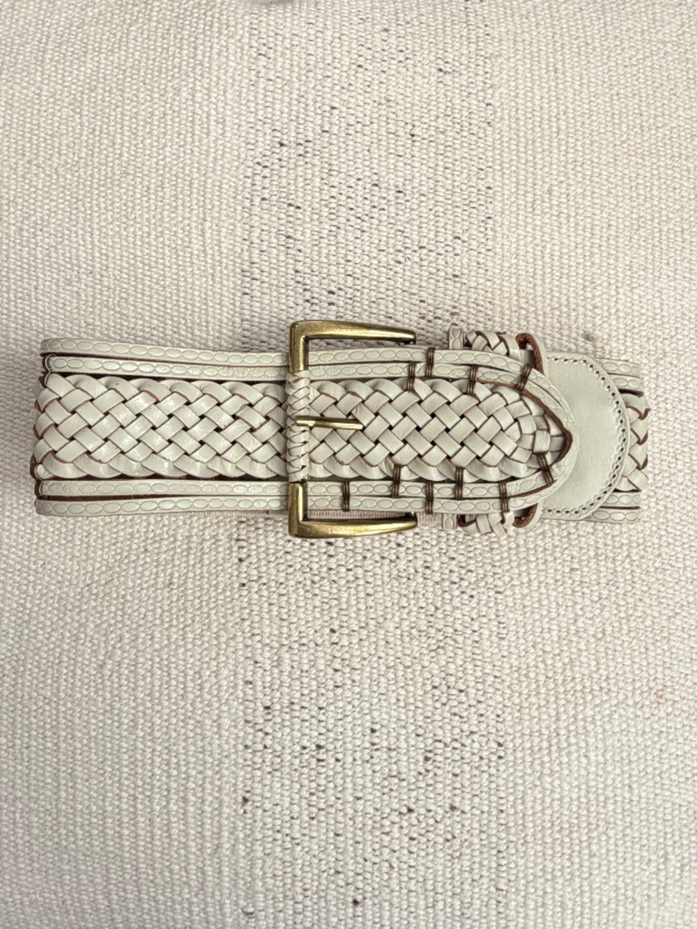 Linea Pelle Anthropologie Cream Braided Leather Wide Waist Belt Medium